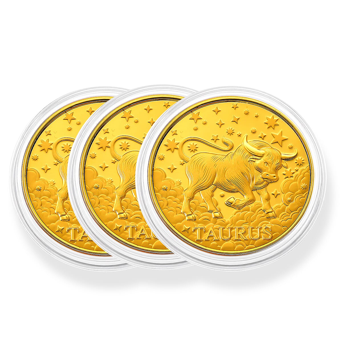 24K Gold Celestial Zodiac Collection - Taurus Embossed Double View Coin Sheet 10mg (50mm)