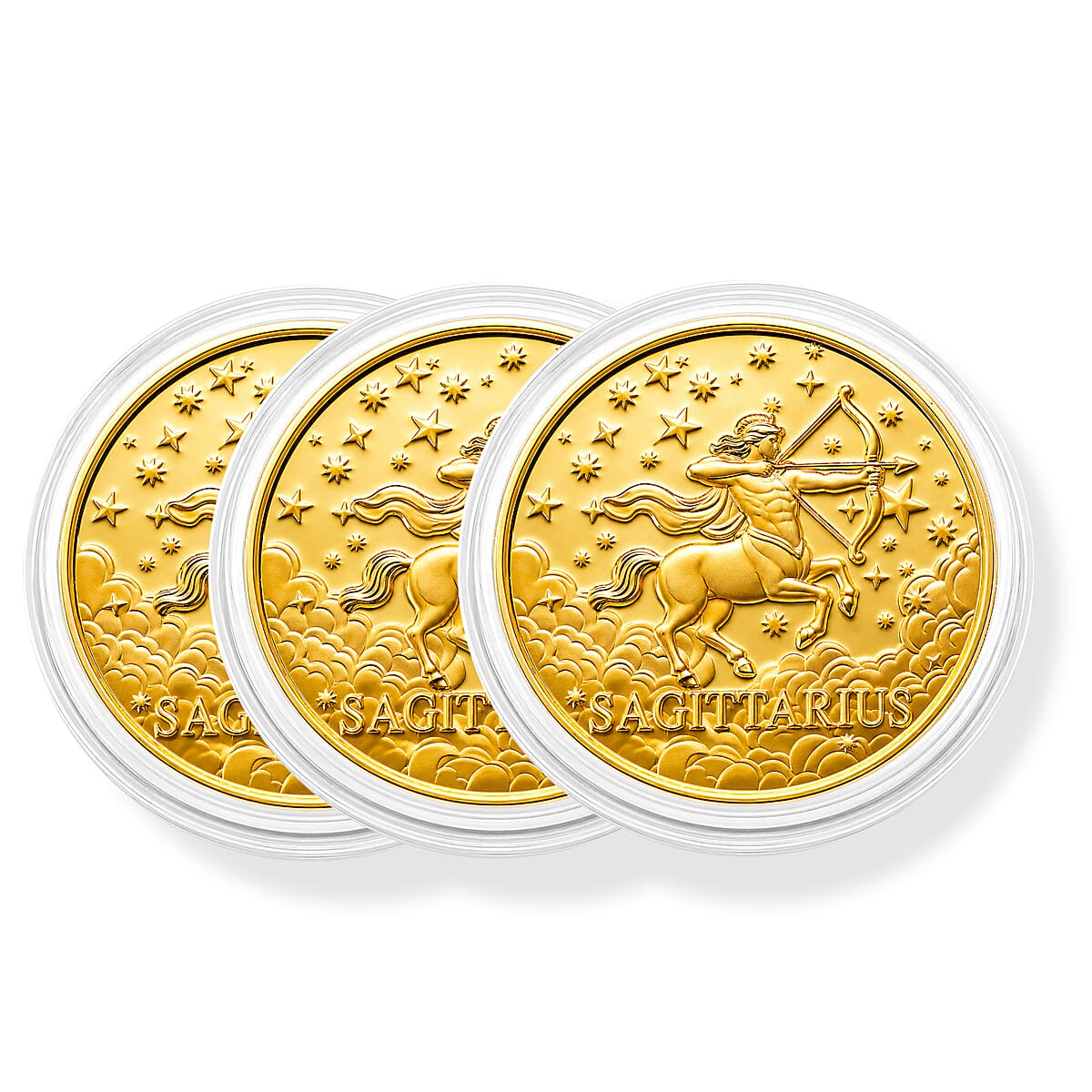 24K Gold Celestial Zodiac Collection - Sagittarius Embossed Double View Coin Sheet 10mg (50mm)
