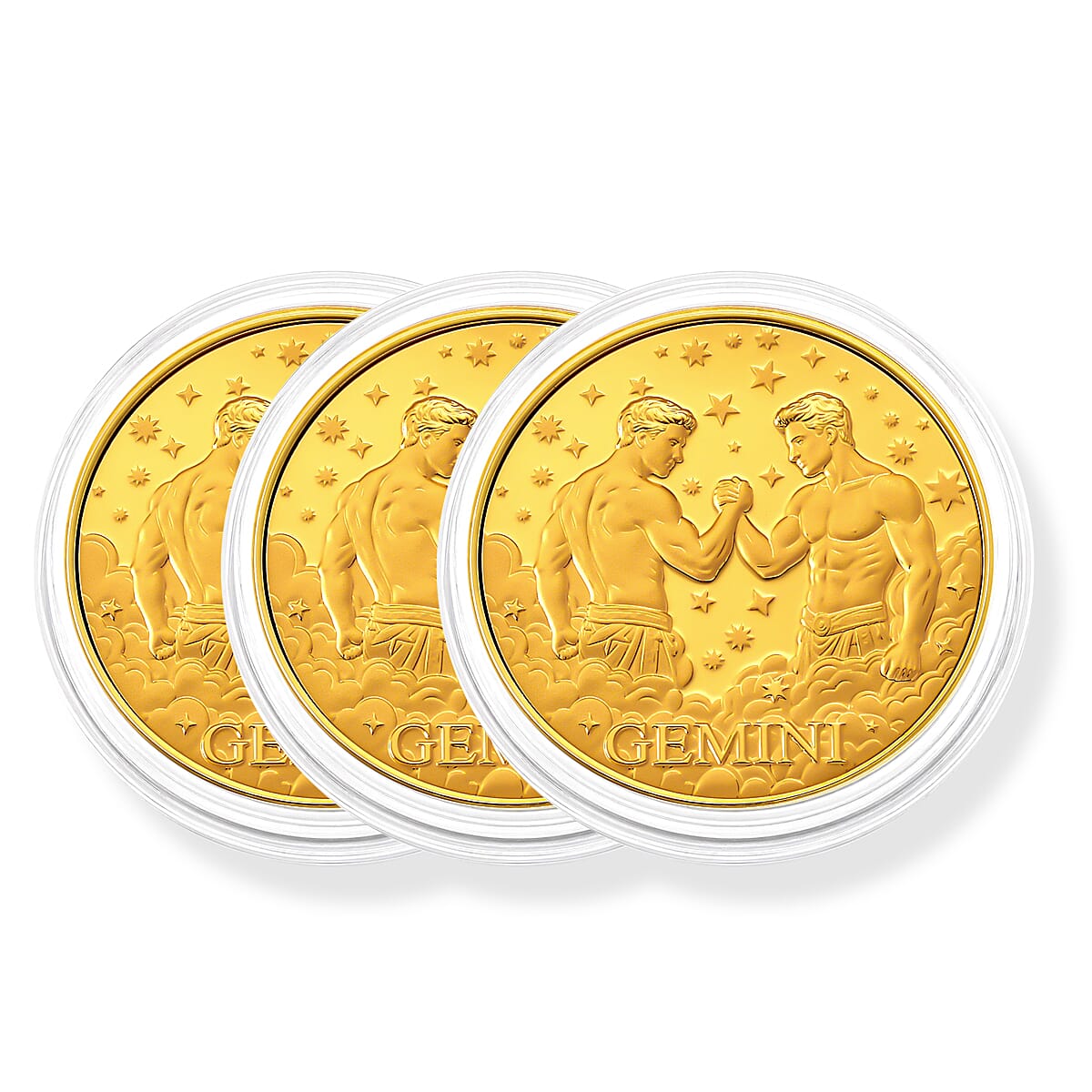 24K Gold Celestial Zodiac Collection - Gemini Embossed Double View Coin Sheet 10mg (50mm)