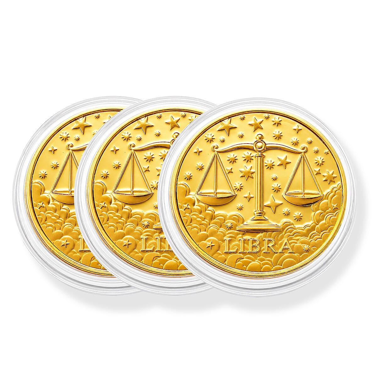 24K Gold Celestial Zodiac Collection - Libra Embossed Double View Coin Sheet 10mg (50mm)