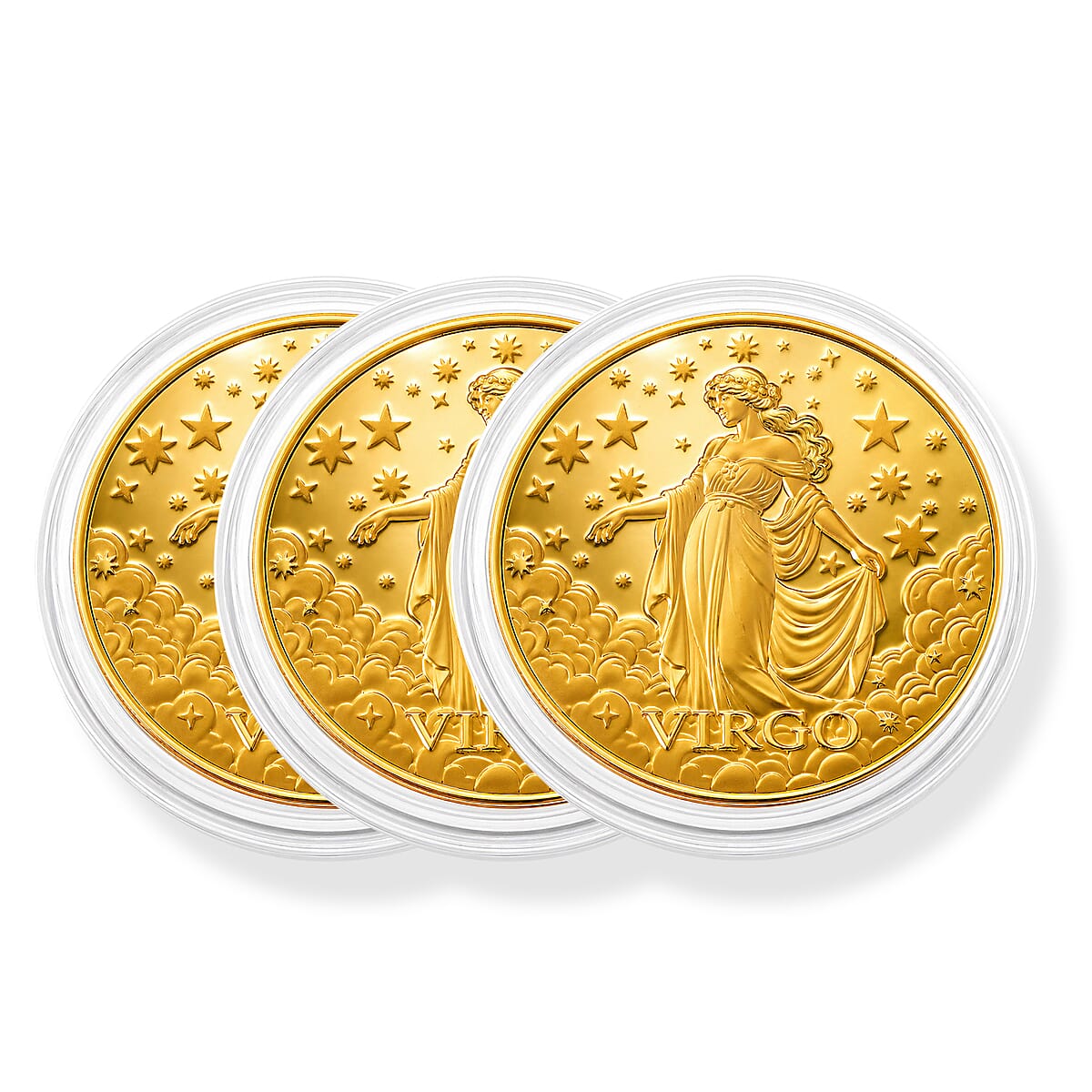 24K Gold Celestial Zodiac Collection - Virgo Embossed Double View Coin Sheet 10mg (50mm)