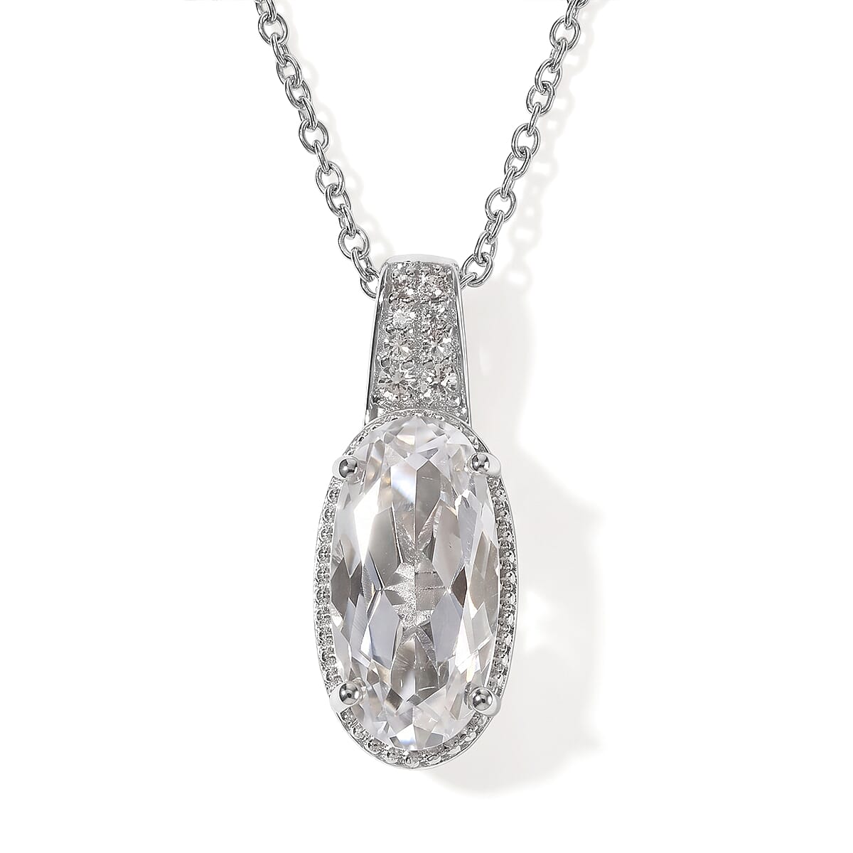 EverTrue Lab Created White Sapphire 6.85 ctw Pendant in Platinum Bond with Stainless Steel Necklace 20 Inches