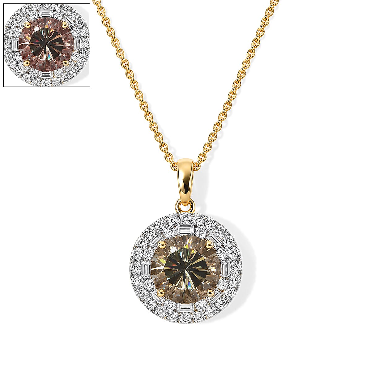 Certified & Appraised 10K Yellow Gold AAA Turkizite, Luxuriant Lab Grown Diamond (G-H, SI) (1.00 cts) Pendant Necklace (18 Inches) 5.40 ctw