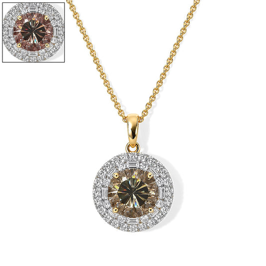 Certified & Appraised 10K Yellow Gold AAA Turkizite, Luxuriant Lab Grown Diamond (G-H, SI) (1.00 cts) Pendant Necklace (18 Inches) 5.40 ctw