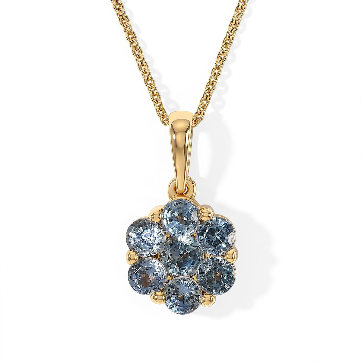 D''Joy Premium Montana Sapphire Mountain Bloom Pendant Necklace (20 Inches) in 18K Vermeil YG Over Sterling Silver 1.70 ctw