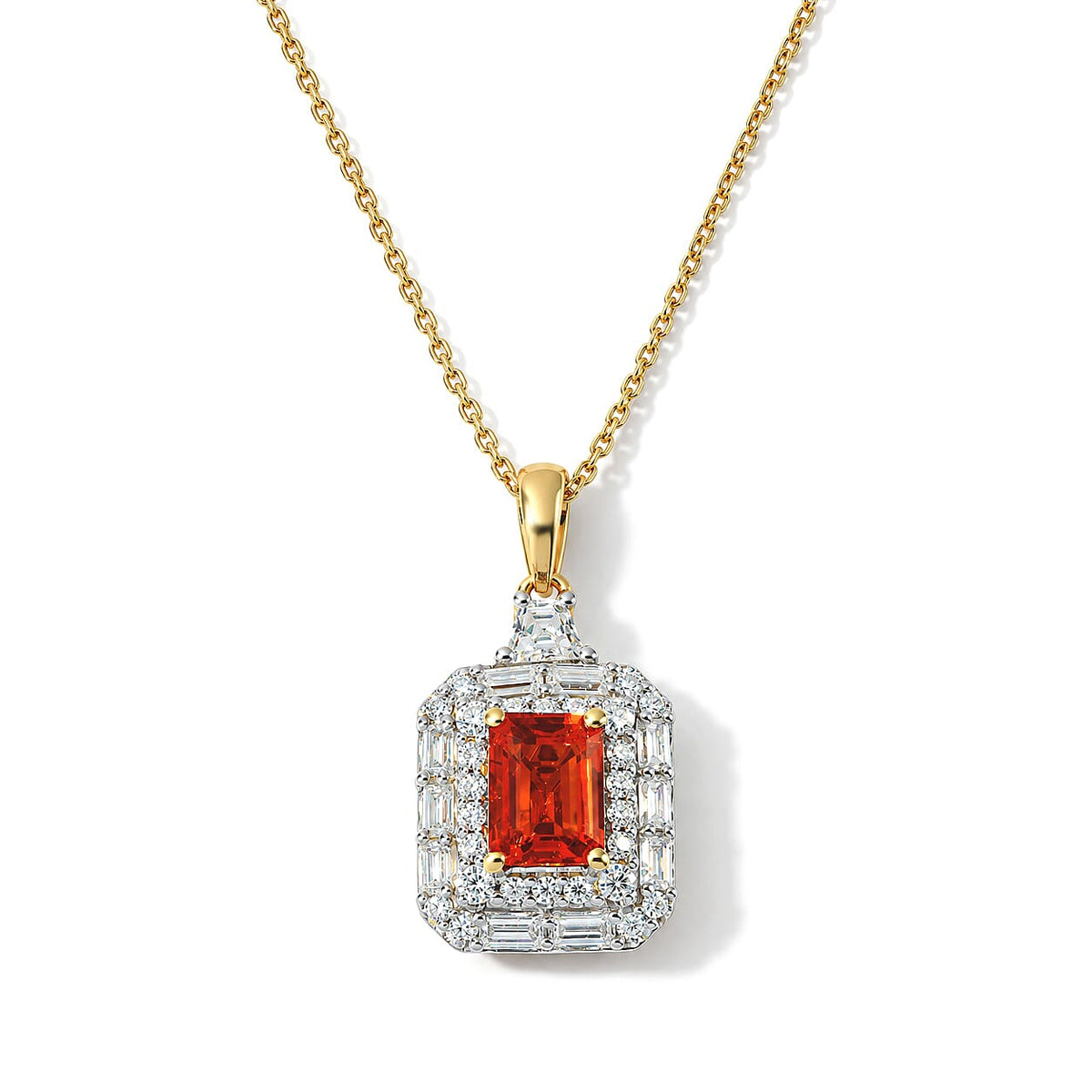 Certified and Appraised D''Joy Premium Mexican Cherry Fire Opal, Moissanite Pendant Necklace (18 Inches) in 18K Vermeil YG Over Sterling Silver 1.57 ctw
