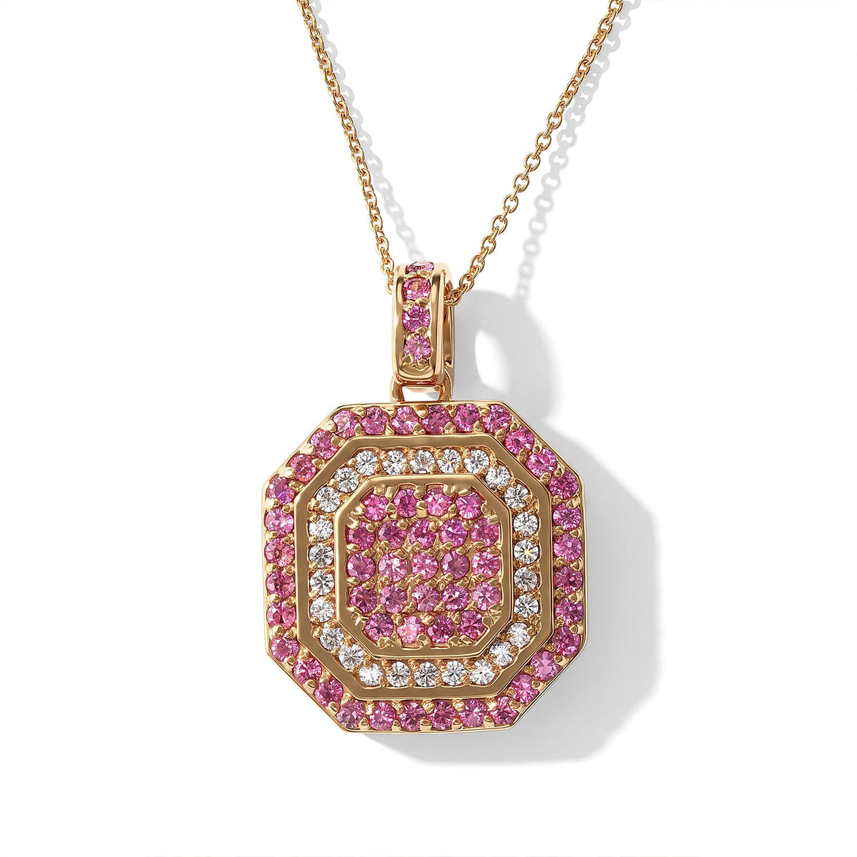 D''Joy Premium Padparadscha Sapphire, Moissanite Pendant Necklace (20 Inches) in 18K Vermeil YG Over Sterling Silver 1.40 ctw