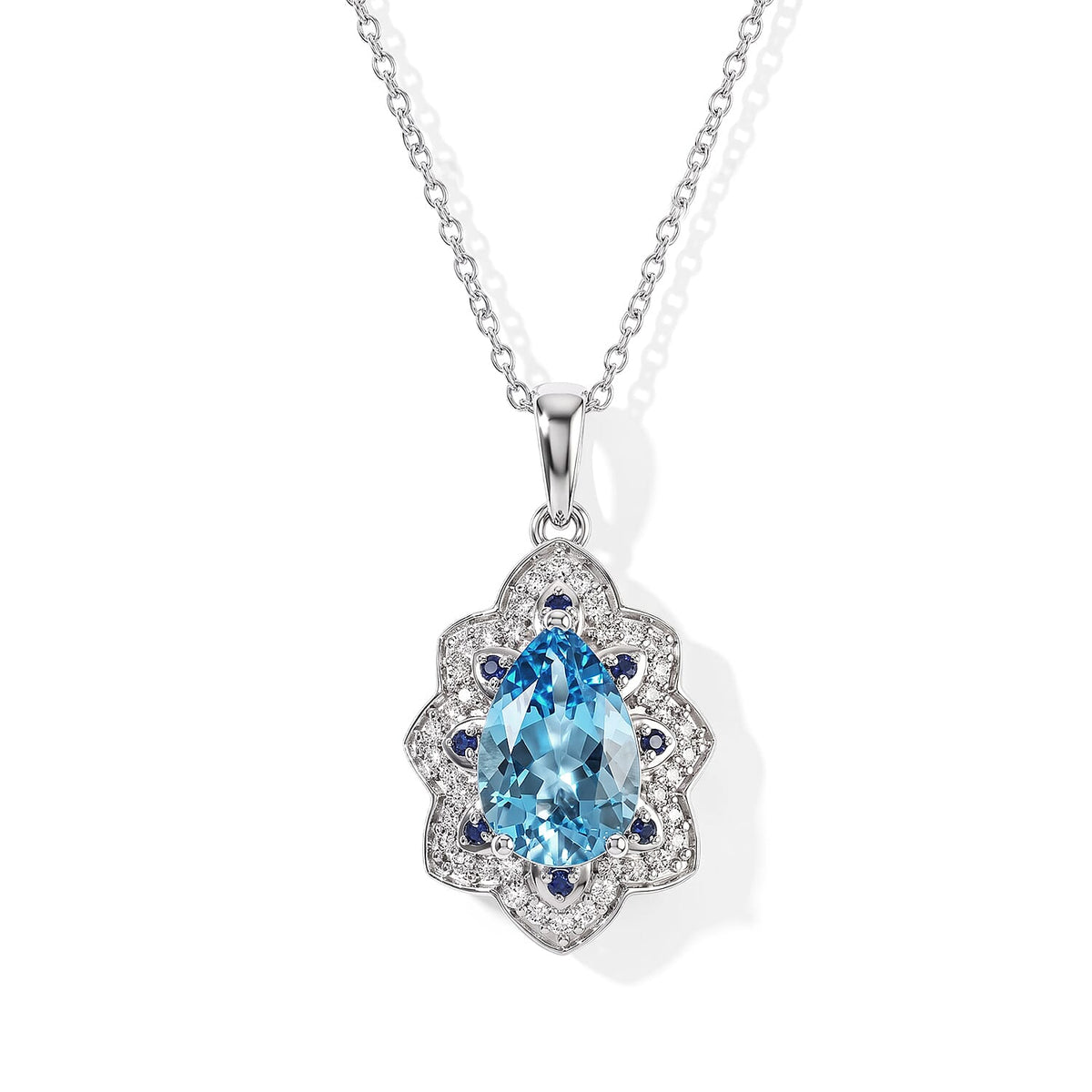 D''Joy Premium Certified Swiss Blue Topaz and Multi Gemstone 3.70 ctw Pendant Necklace in Rhodium Over Sterling Silver 20 Inches
