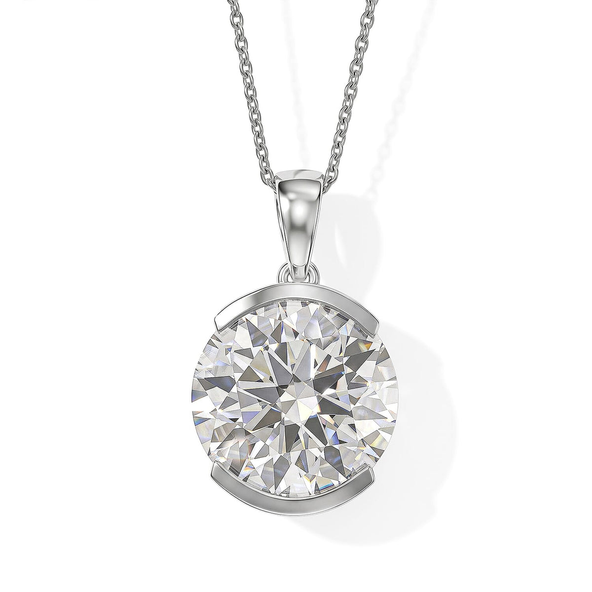 Doorbuster D''Joy Moissanite 9.50 ctw Pendant Necklace in Rhodium Over Sterling Silver 20 Inches