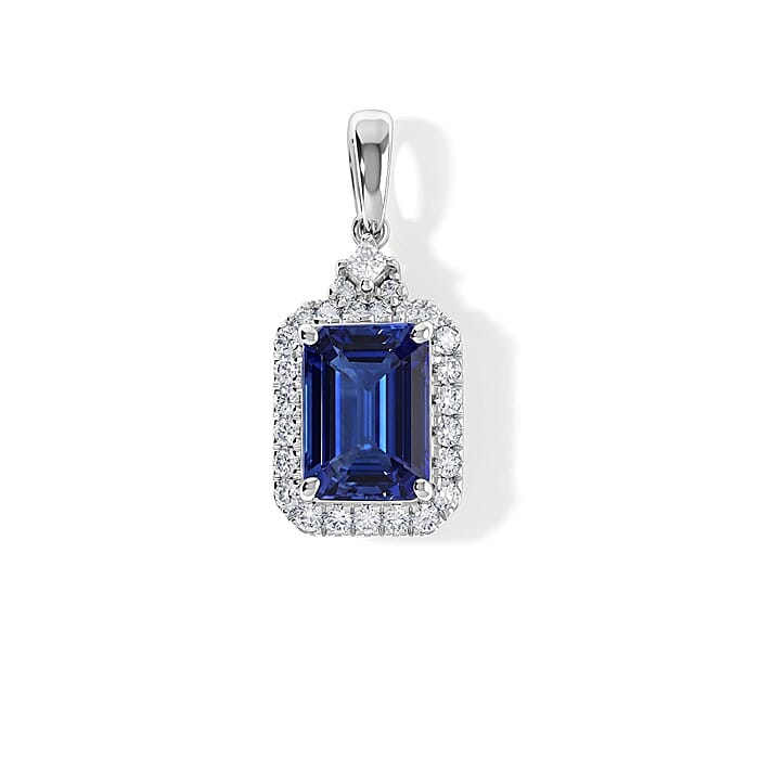 Doorbuster Certified and Appraised 10K White Gold AAA Tanzanite, Luxuriant Lab Grown Diamond (G-H, SI) (0.32 cts) Pendant Necklace (18 Inches) 2.75 ctw