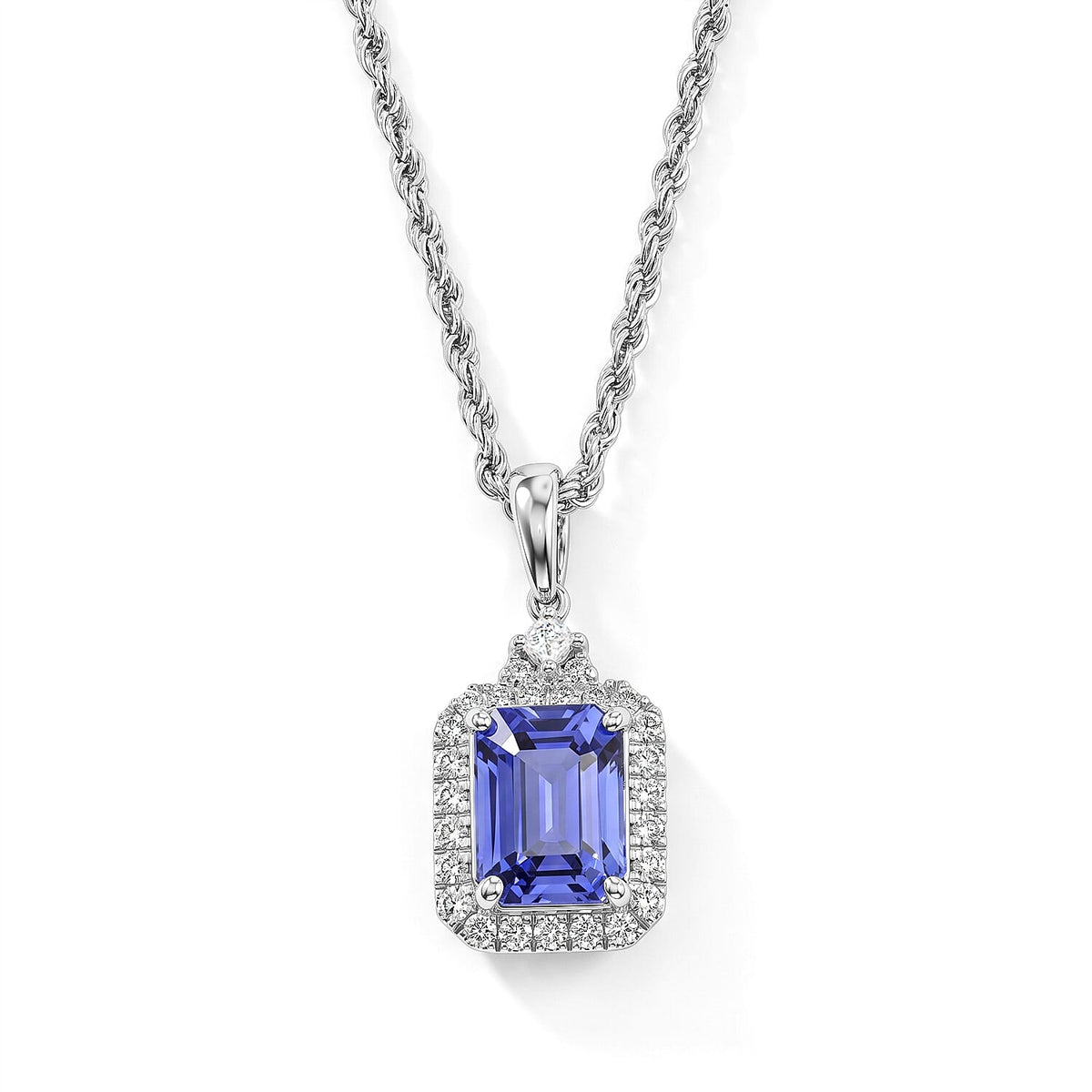 Doorbuster Certified and Appraised 10K White Gold AAA Tanzanite, Luxuriant Lab Grown Diamond (G-H, SI) (0.32 cts) Pendant Necklace (18 Inches) 2.75 ctw
