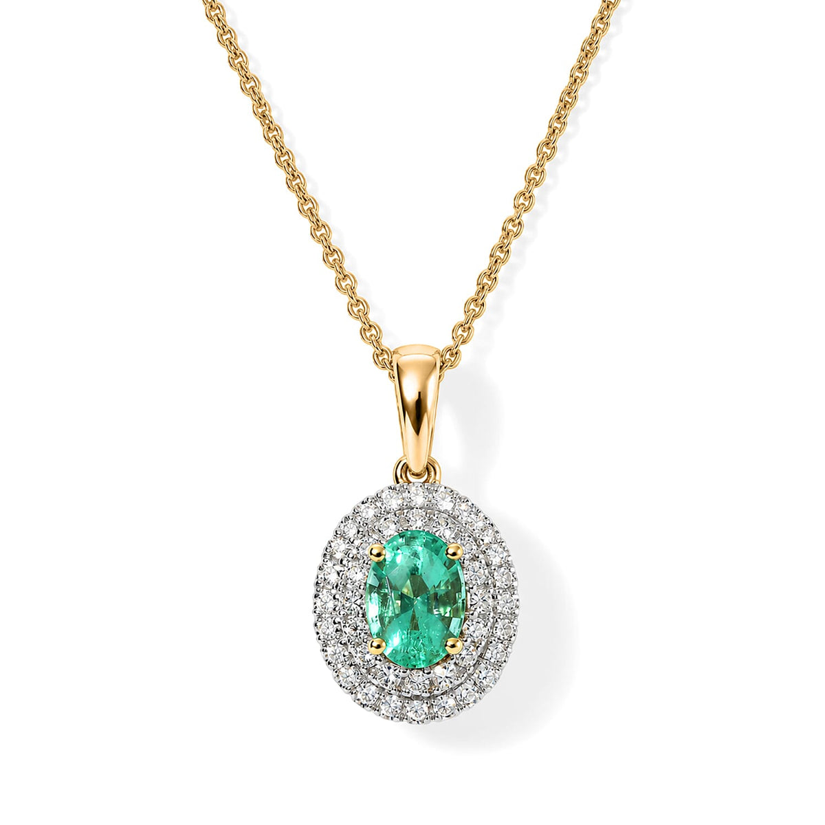 Certified and Appraised Luxoro 10K Yellow Gold AAA Boyaca Colombian Emerald, Diamond (I2) (0.35 cts) Pendant Necklace (18 Inches) 1.10 ctw