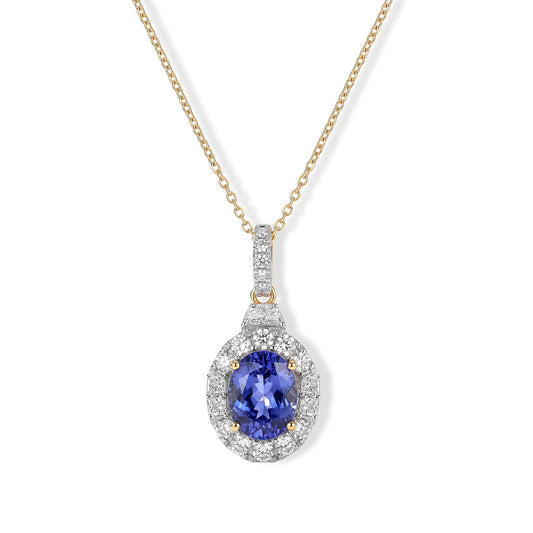 Certified & Appraised 10K Yellow Gold AAA Tanzanite, Luxuriant Lab Grown Diamond (G-H, SI) (0.75 cts) Pendant Necklace (18 Inches) 2.70 ctw