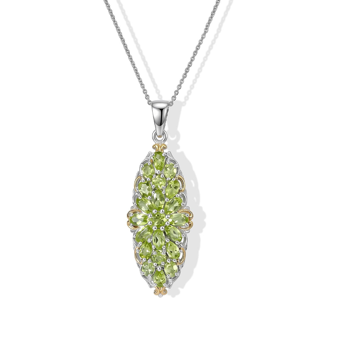 D''Joy Premium Hebei Peridot 4.50 ctw Pendant Necklace in 18K Vermeil YG and Rhodium Over Sterling Silver 20 Inches
