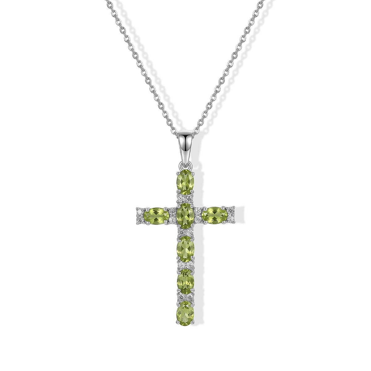 D''Joy Premium Hebei Peridot and White Zircon 4.00 ctw Pendant Necklace in Rhodium Over Sterling Silver 20 Inches