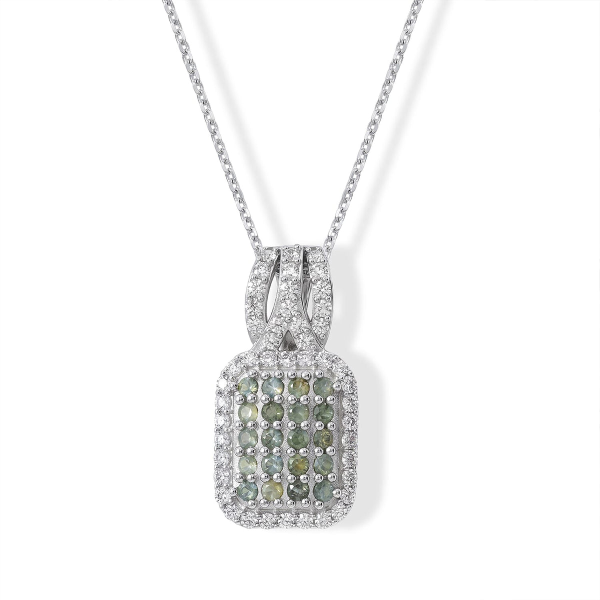 D'Joy Narsipatnam Alexandrite, White Zircon Pendant Necklace (20 Inches) in Rhodium Over Sterling Silver 1.90 ctw