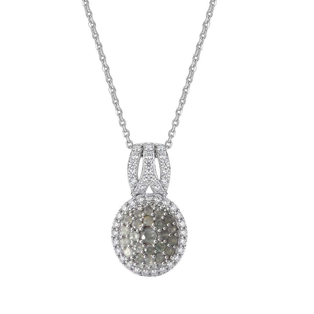 D'Joy Narsipatnam Alexandrite, White Zircon Pendant Necklace (20 Inches) in Rhodium Over Sterling Silver 1.90 ctw
