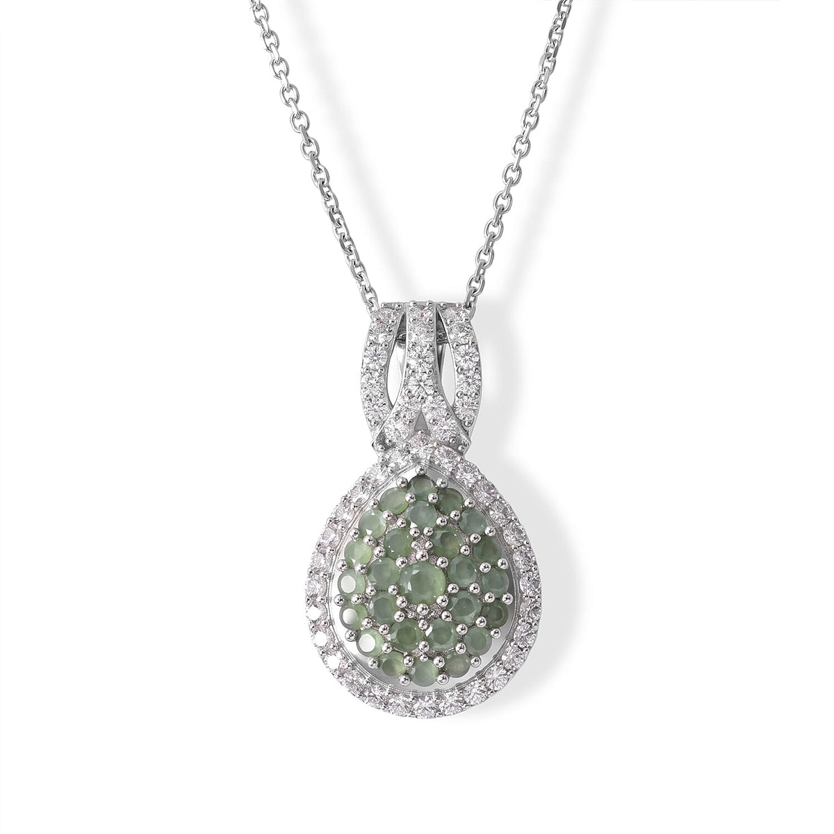 D'Joy Narsipatnam Alexandrite, White Zircon Pendant Necklace (20 Inches) in Rhodium Over Sterling Silver 1.90 ctw