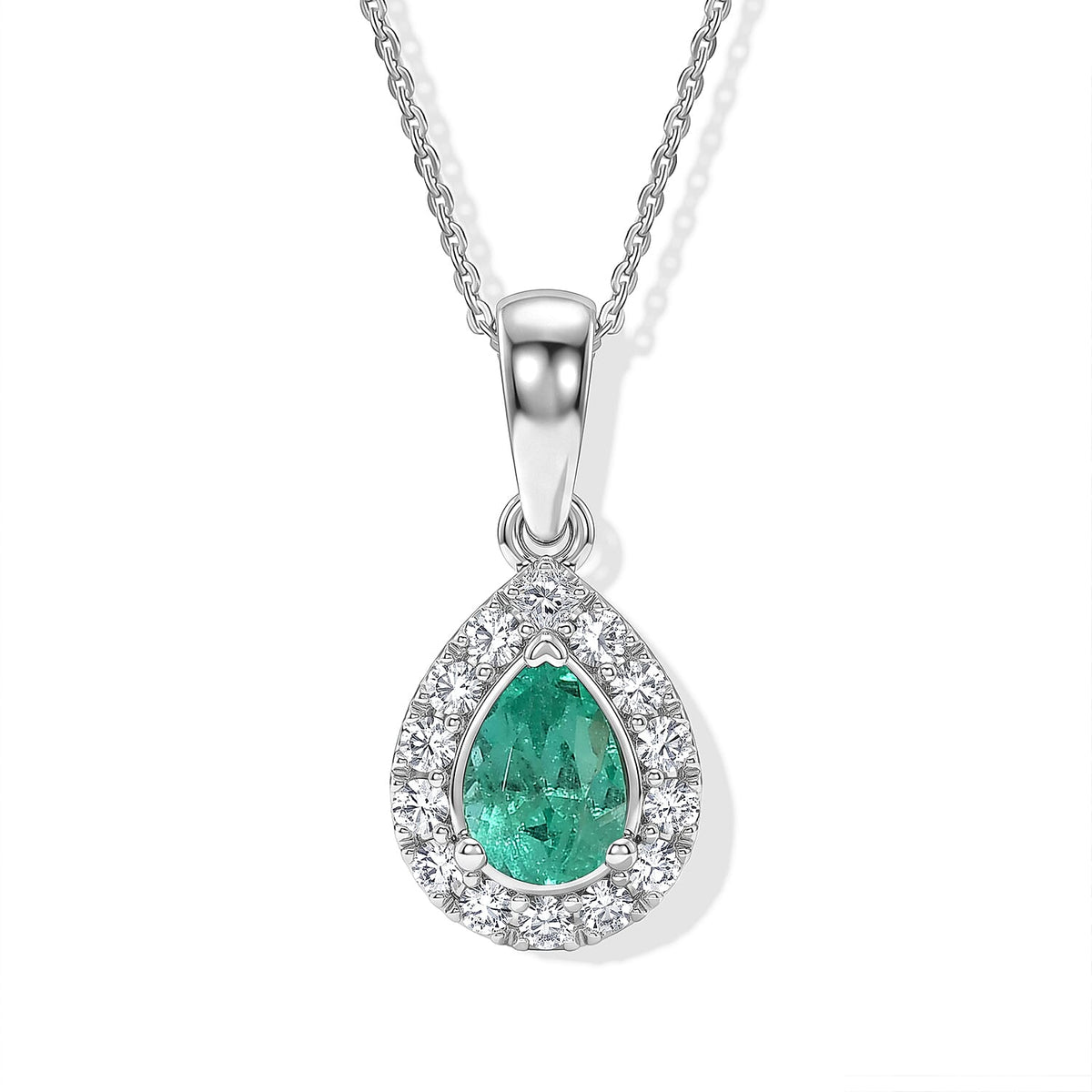 Certified and Appraised D''Joy Premium Boyaca Colombian Mint Emerald, Lab Grown Diamond (G-H, SI) (0.20 cts) Pendant Necklace (18 Inches) in Rhodium Over Sterling Silver 0.65 ctw