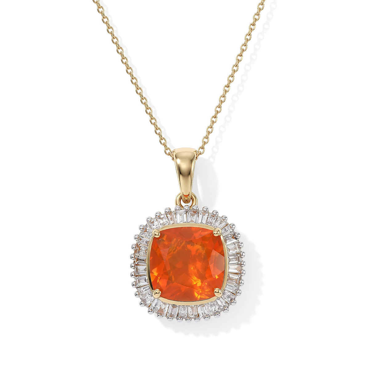 10K Yellow Gold AAA Crimson Fire Opal, Luxuriant Lab Grown Diamond (VS) (0.35 cts) Pendant Necklace (20 Inches) 2.25 ctw