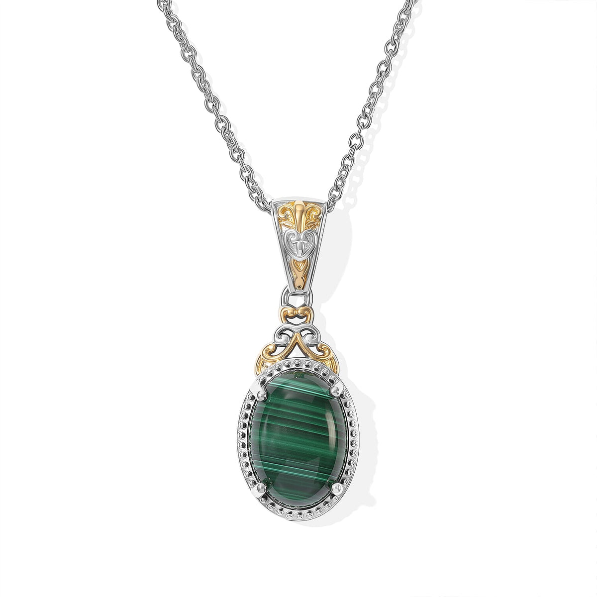 EverTrue African Malachite Pendant in 18K YG Plated and Platinum Bond with Stainless Steel Necklace (20 Inches) (Ships in 10-12 Days) 8.90 ctw