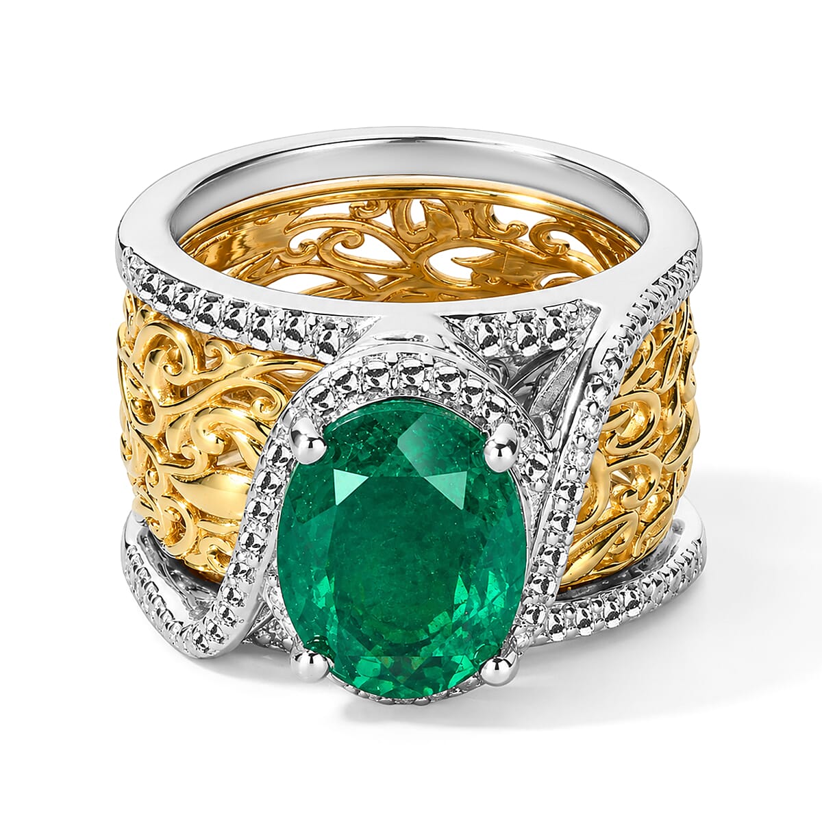 EverTrue Verde Onyx 3.50 ctw Set of 2 Eternal Garden Ring in 18K YG Plated and Platinum Bond (Size 8)