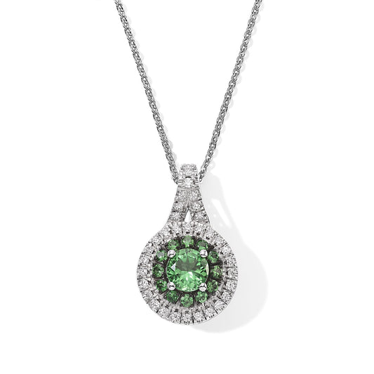 D''Joy Premium Tsavorite Garnet, Moissanite Pendant Necklace (20 Inches) in Rhodium Over Sterling Silver 0.90 ctw