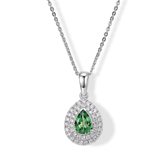 D''Joy Premium Tsavorite Garnet, Moissanite Pendant Necklace (20 Inches) in Rhodium Over Sterling Silver 1.00 ctw