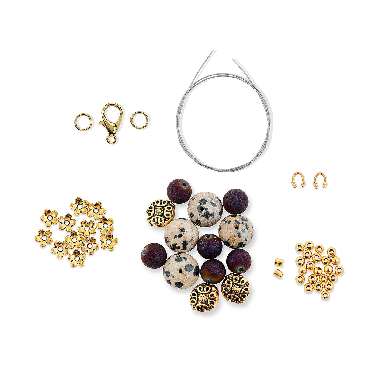 GCS Dalmatian Jasper and Druzy Agate Beaded Bracelet Kit in Goldtone