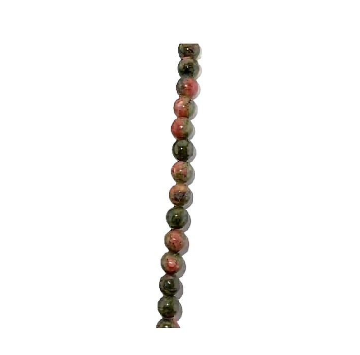 GCS Unakite Round 6-6.5mm Beaded Strand (15.5-16 Inches) with Bamboo Jasper and Blackstone Pendant in Silvertone 141.18 ctw