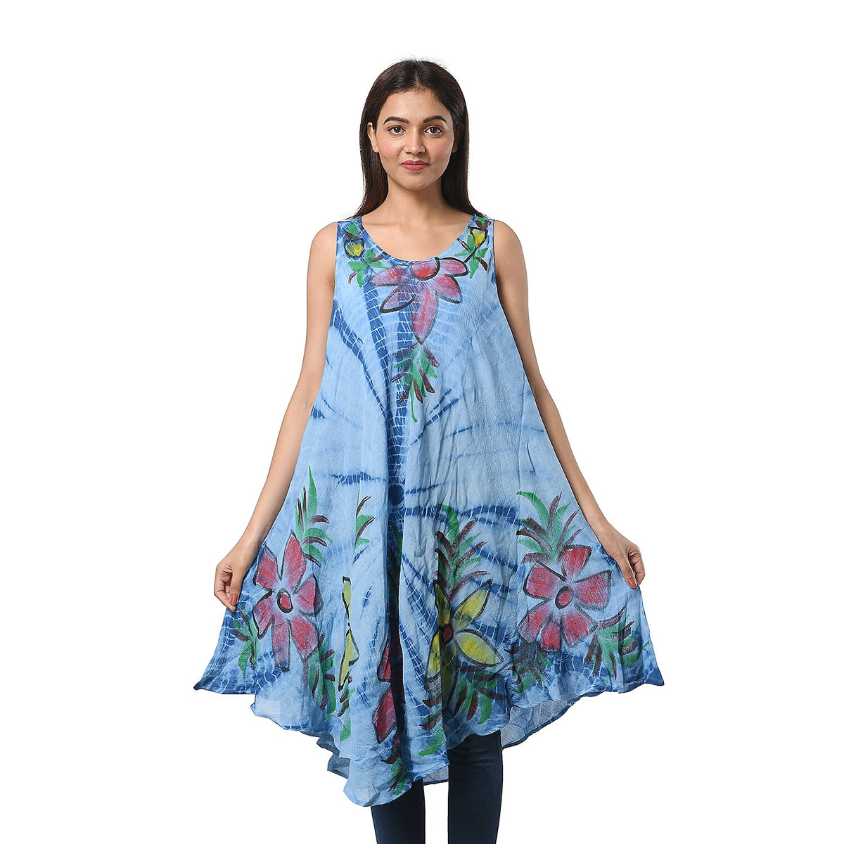 JOVIE Grey Spiral Tie Dye with Multi Floral Umbrella Dress - One Size Fits Most (48"L x 44"W)