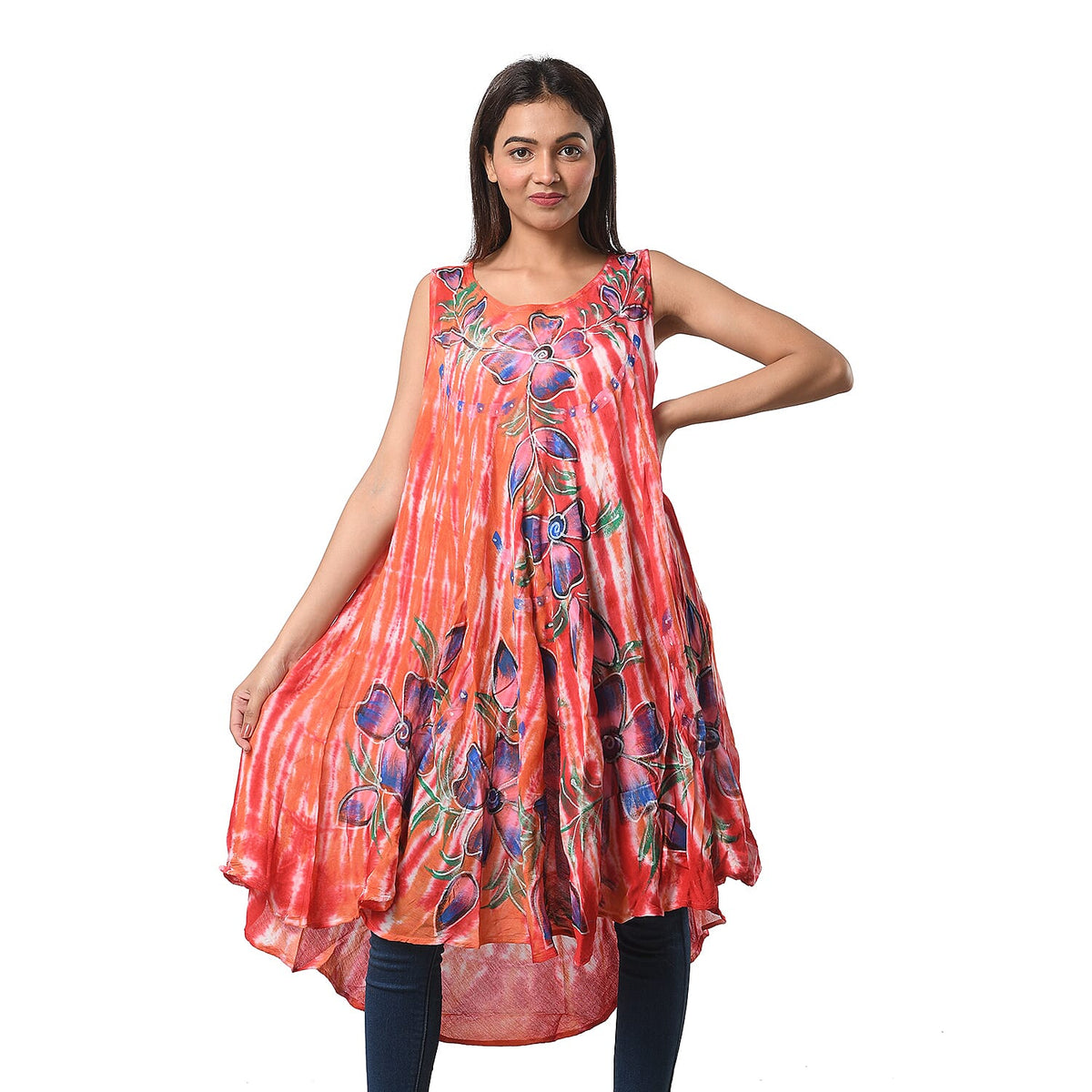 JOVIE Grey Spiral Tie Dye with Multi Floral Umbrella Dress - One Size Fits Most (48"L x 44"W)