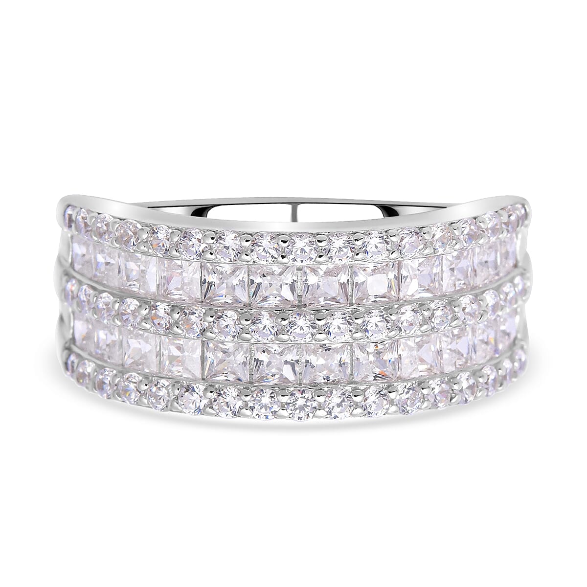 Simulated Diamond Ring in Rhodium Over Sterling Silver (Size 6.5) 2.91 ctw