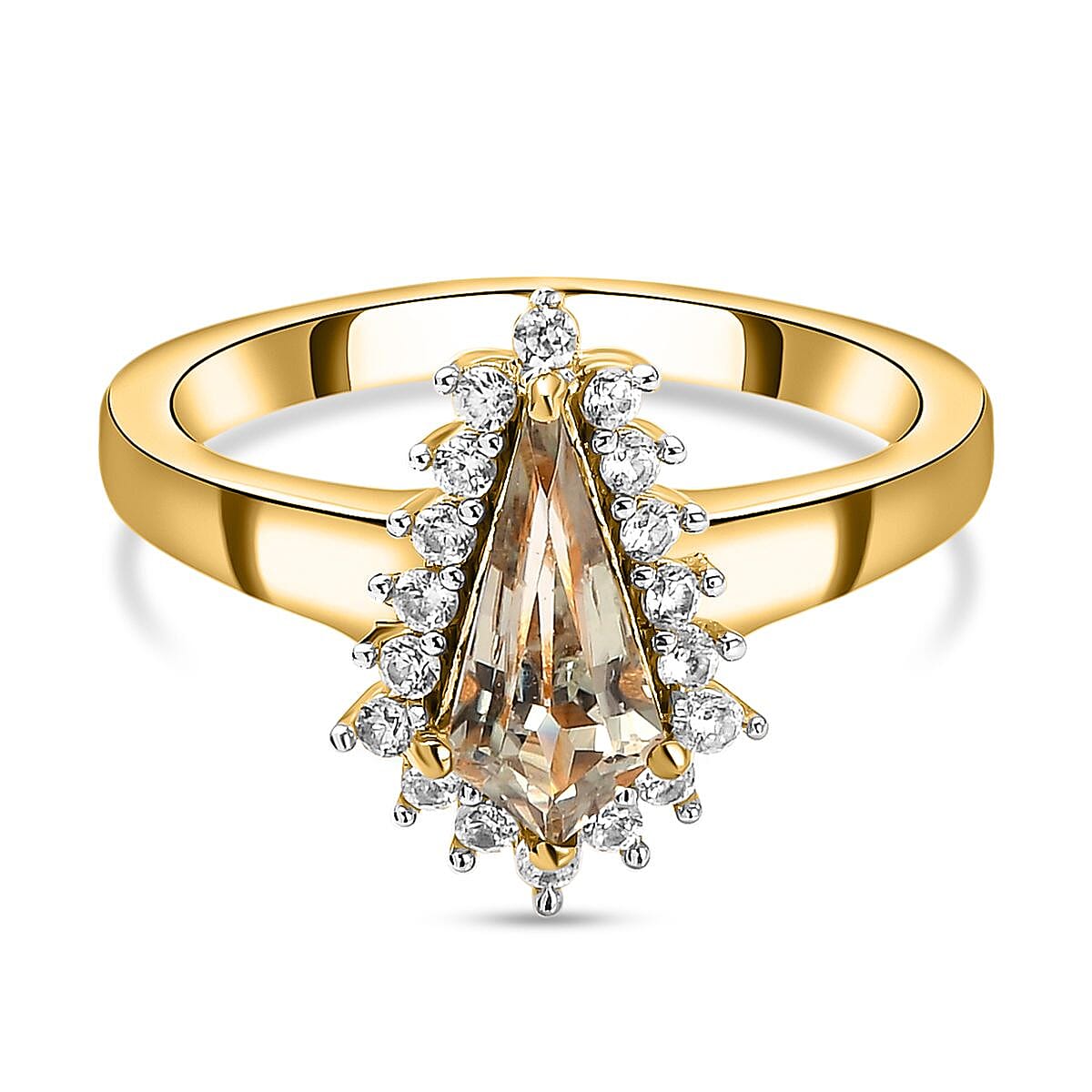 Turkizite and White Zircon Ring in 18K Vermeil YG Over Sterling Silver (Size 10.0) 1.23 ctw