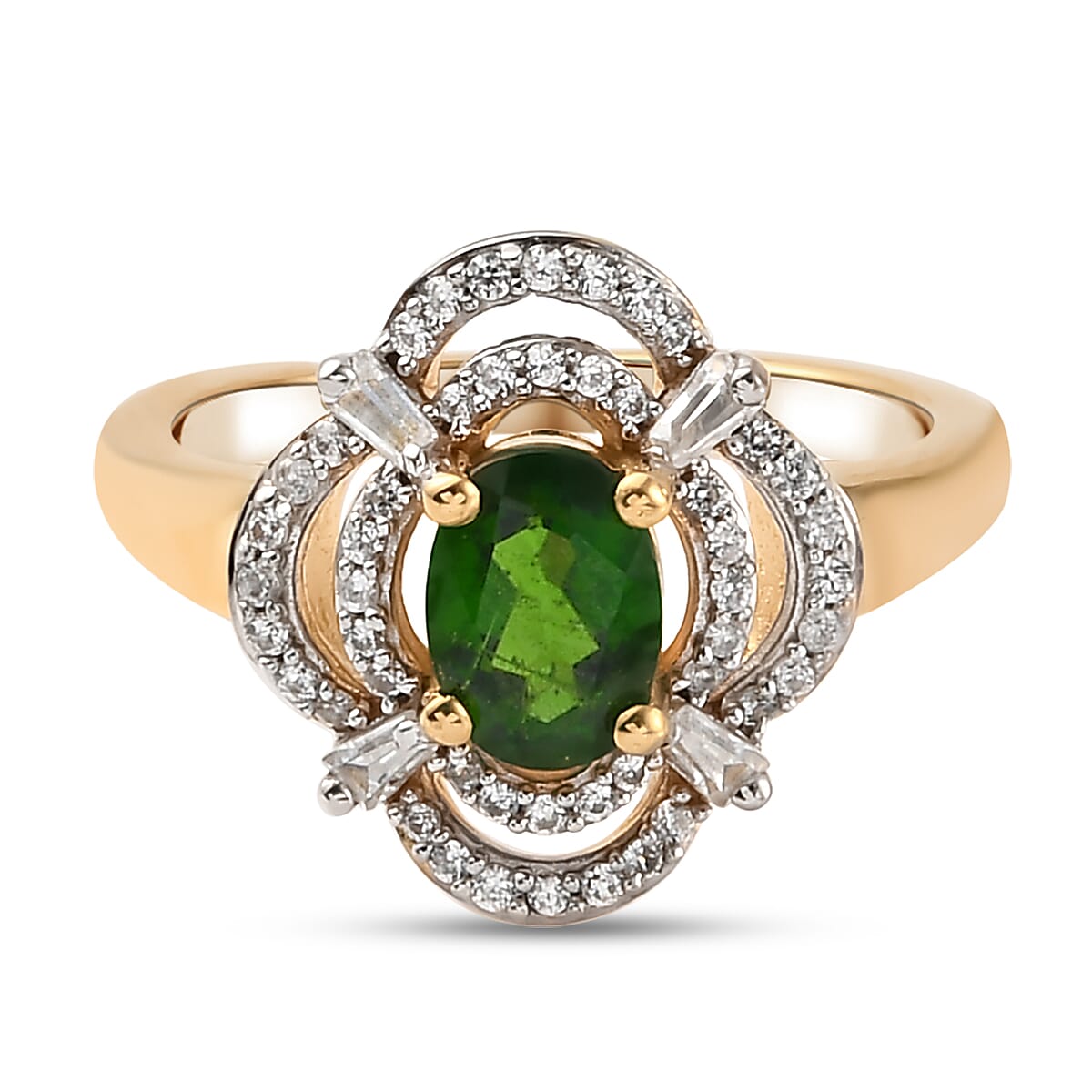 Chrome Diopside and Zircon Ring in 14K YG Over Sterling Silver (Size 11.5) 1.60 ctw