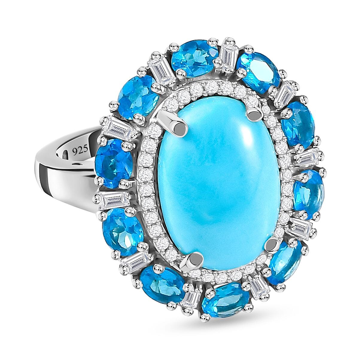 Sleeping Beauty Turquoise, Multi Gemstone Ring in Platinum Over Sterling Silver (Size 11.5) 7.33 ctw