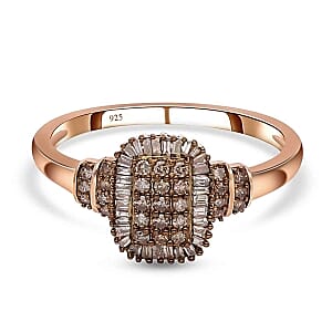 Natural Champagne Diamond Ring in 18K Vermeil RG Over Sterling Silver (Size 11.5) 0.48 ctw