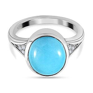 Sleeping Beauty Turquoise and White Zircon Ring in Platinum Over Sterling Silver (Size 11.5) 4.09 ctw