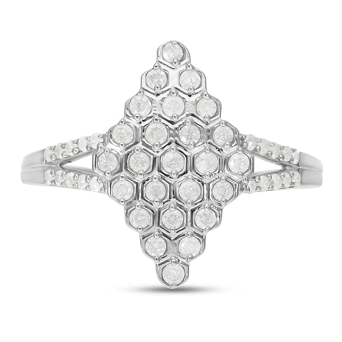 White Diamond Ring in Platinum Over Sterling Silver (Size 8.0) 0.50 ctw