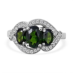 Chrome Diopside and White Zircon Ring in Platinum Over Sterling Silver (Size 5.5) 3.12 ctw