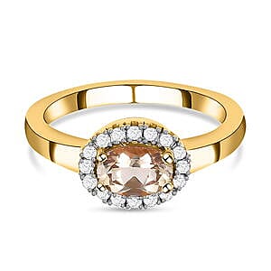 Turkizite and White Zircon Ring in 18K Vermeil YG Over Sterling Silver (Size 11.5) 0.92 ctw