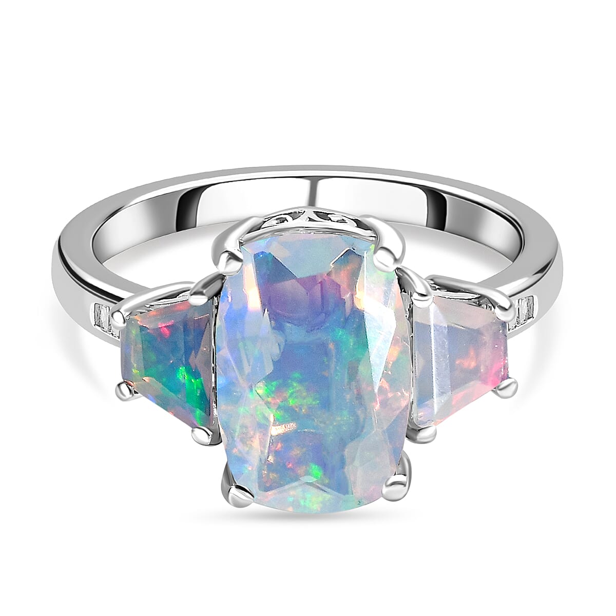 Ethiopian Welo Opal and White Diamond Ring in Platinum Over Sterling Silver (Size 10.0) 3.35 ctw