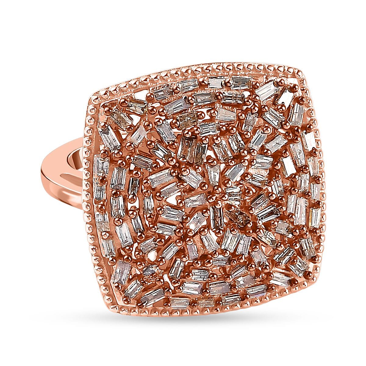 Natural Champagne Diamond Ring in 18K Vermeil RG Over Sterling Silver (Size 8.0) 1.00 ctw