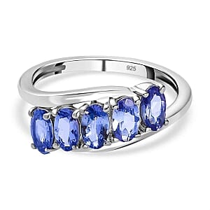 Tanzanite Ring in Platinum Over Sterling Silver (Size 5.5) 0.97 ctw