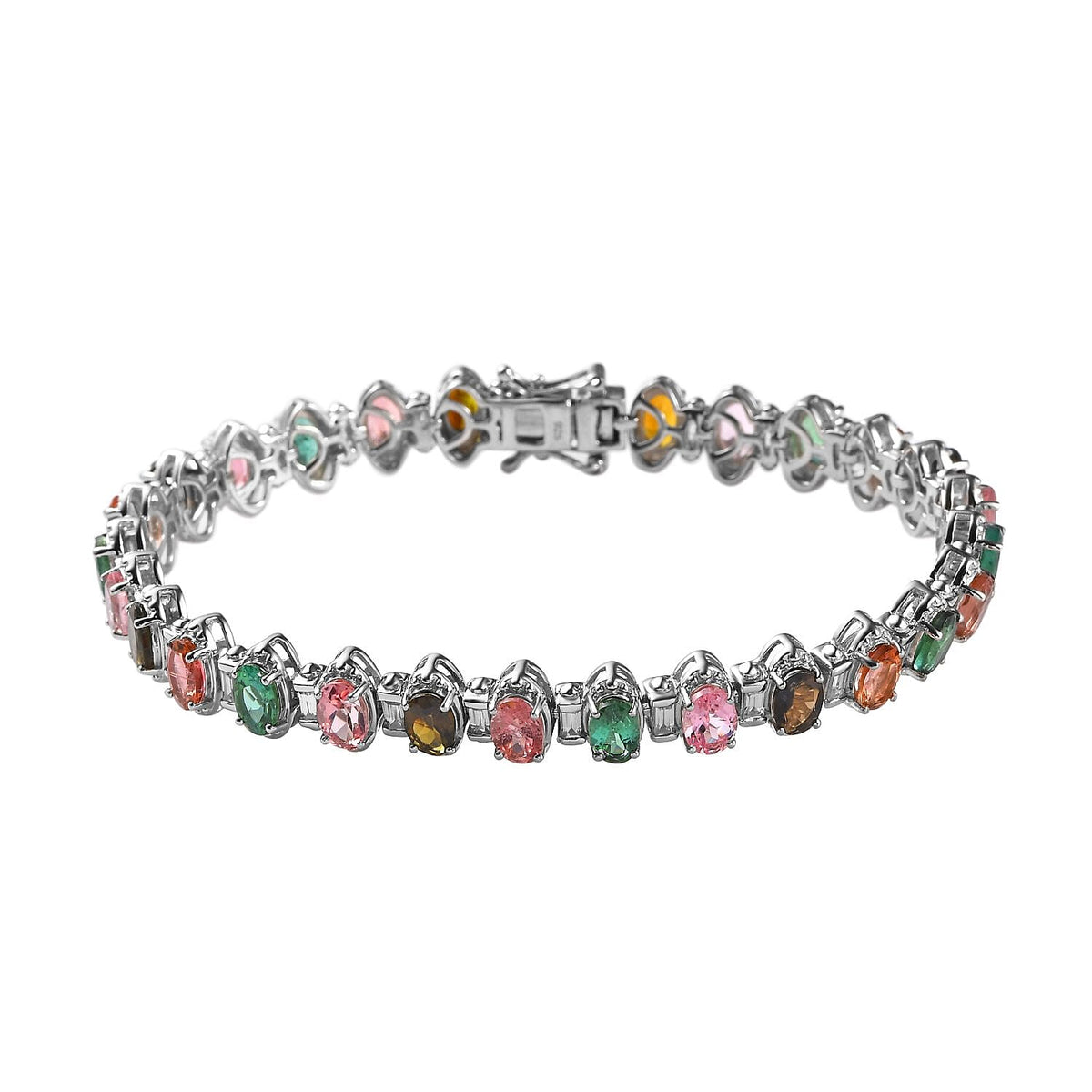 Multi Tourmaline and White Zircon Bracelet in Platinum Over Sterling Silver (7.50 In) 17.98 ctw