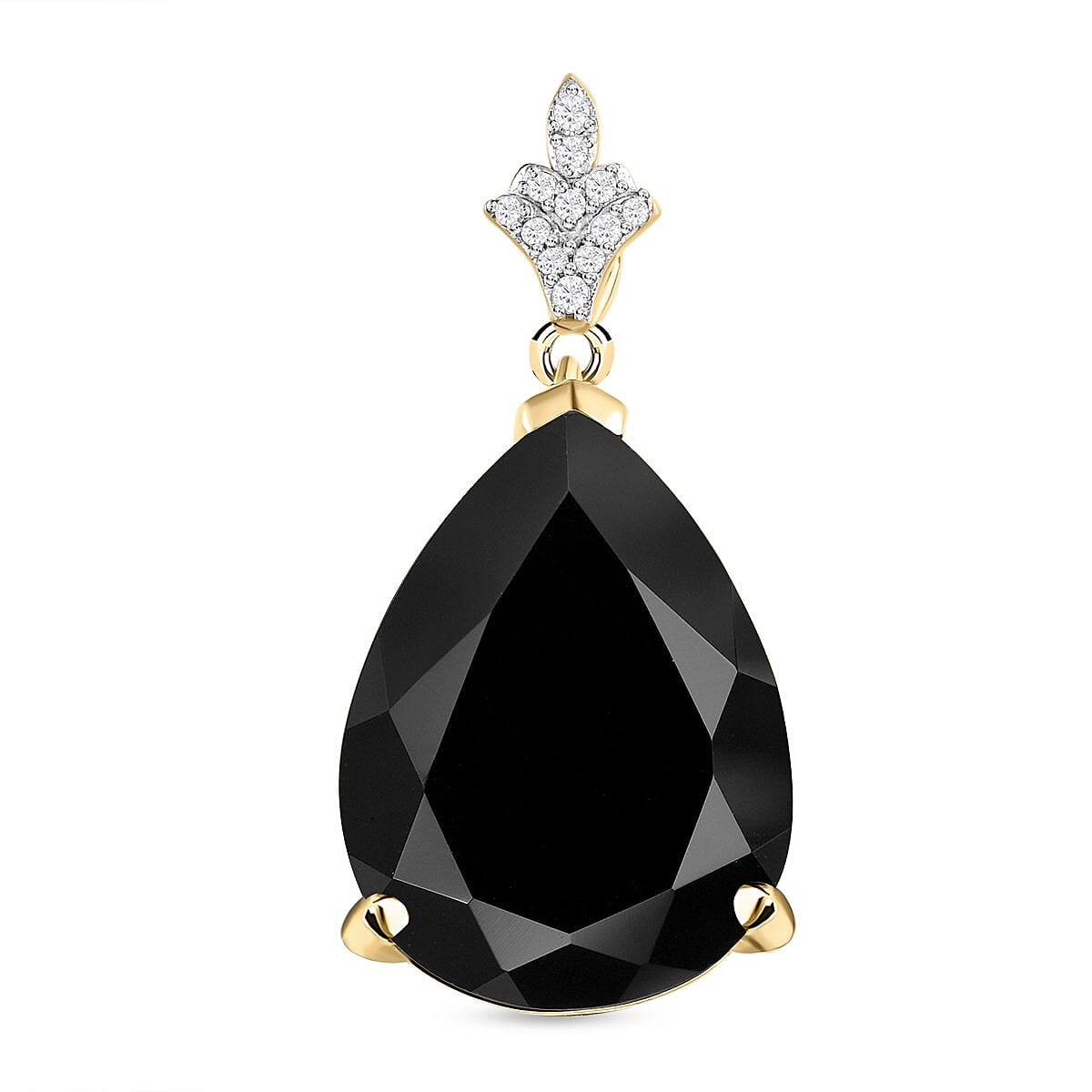 Black Tourmaline and White Zircon Pendant in 14K YG Over Sterling Silver 16.63 ctw