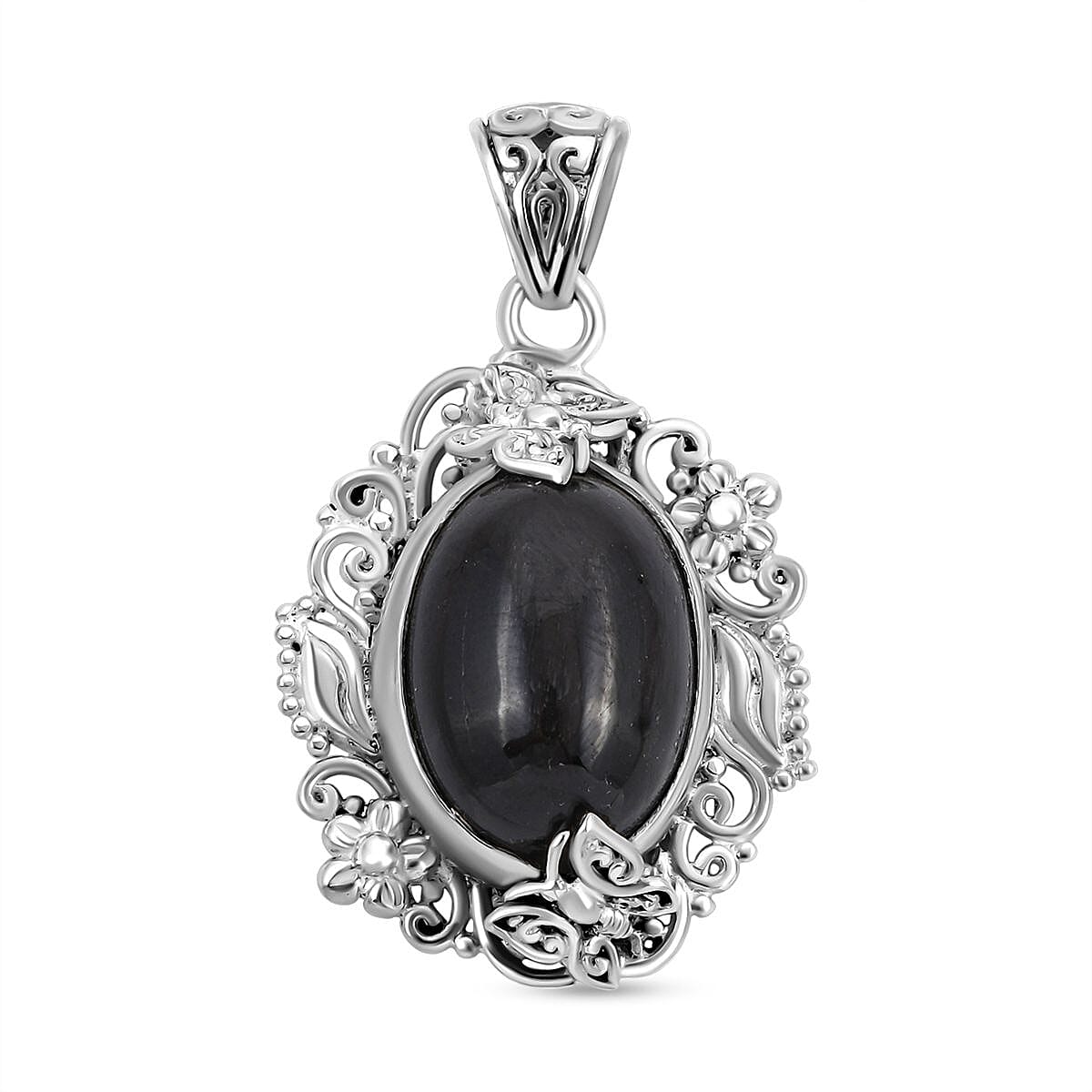 Black Star Diopside Pendant in Sterling Silver 23.62 ctw