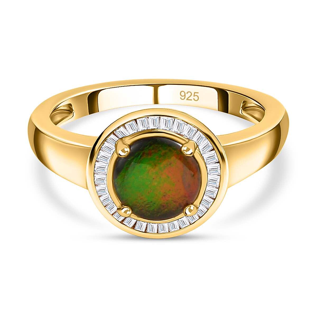 Ammolite and White Diamond Ring in 14K YG Over Sterling Silver (Size 10.0) 1.44 ctw