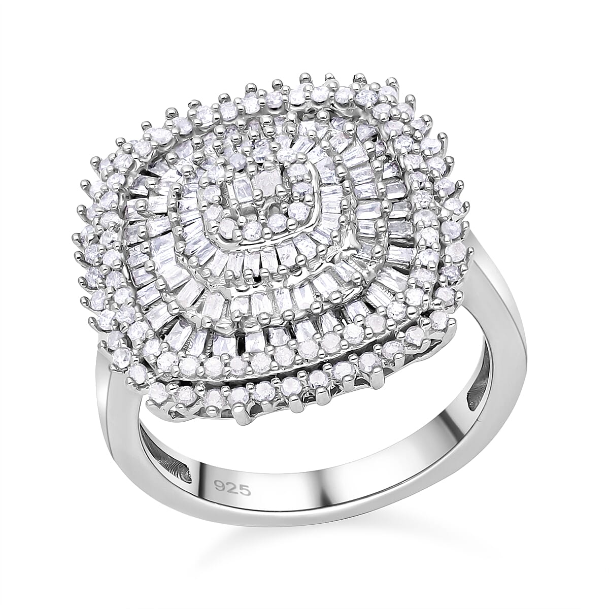 White Diamond Ring in Platinum Over Sterling Silver (Size 10.0) 1.00 ctw