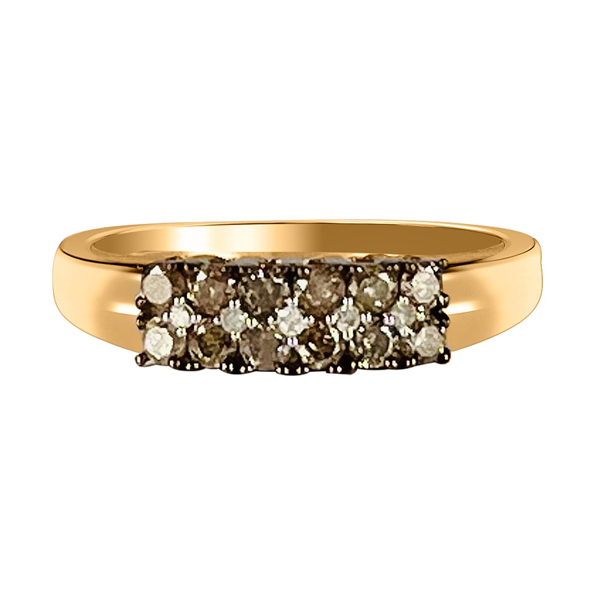 Natural Champagne Diamond and White Diamond Ring in 18K Vermeil RG Over Sterling Silver (Size 10.0) 0.50 ctw